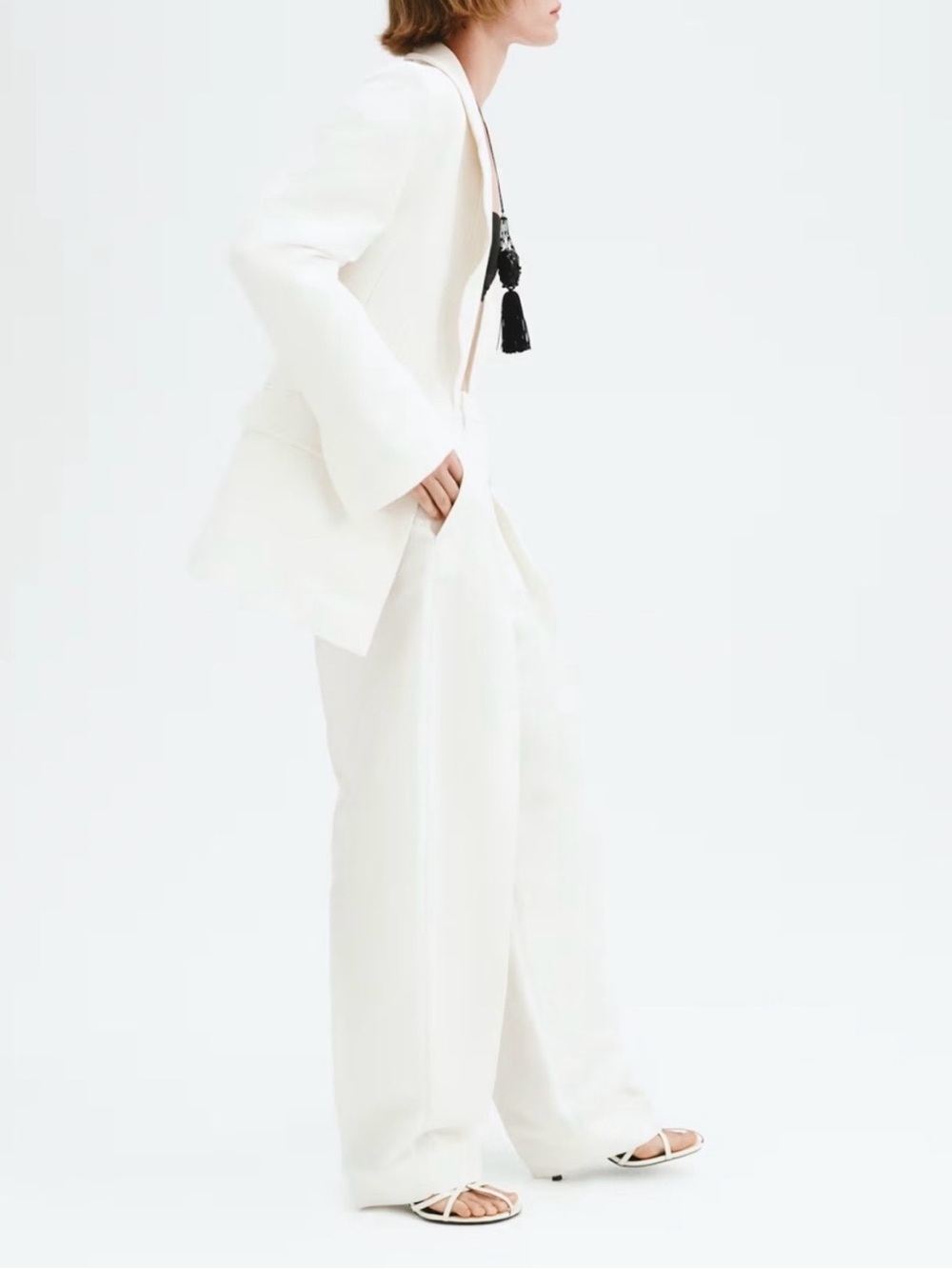 NWT H&M Wide-Leg Linen blend Cream Trousers - Picture 3 of 7